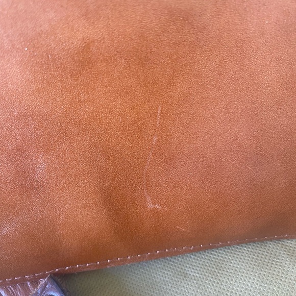 Patricia Nash Tan Italian Leather Studded Messenger Bag with Denim Accents - Picture 9 of 14